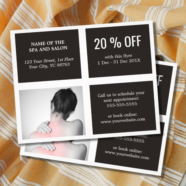 Elegant Grey White Black Photo Massage Therapist  Flyer (Creator Uploaded)