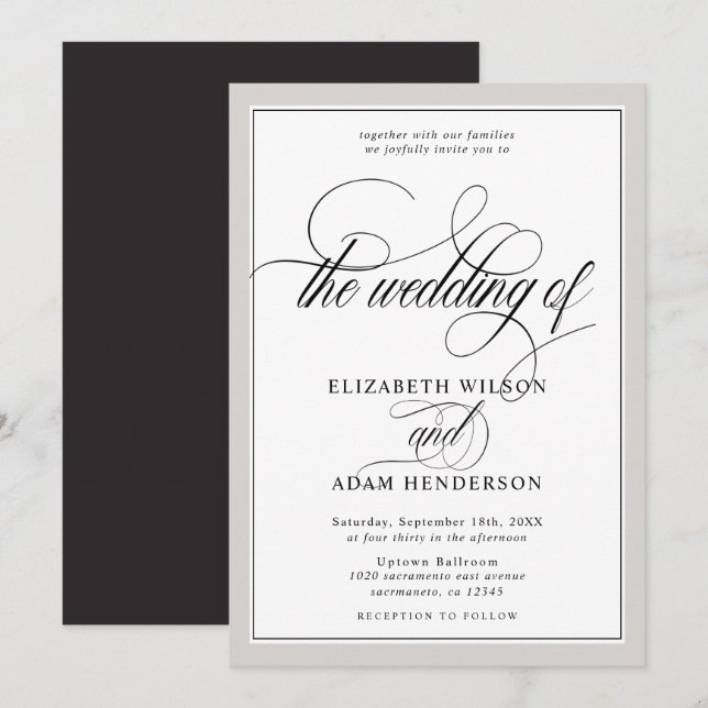 Elegant Grey & White Classic Wedding Invitation (Front/Back)