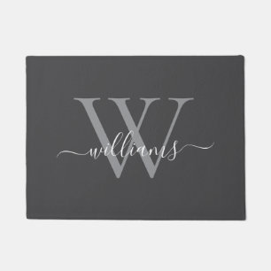Elegant Grey White Custom Monogram Script Name Doormat