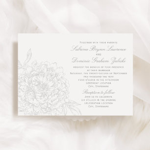 Elegant Grey White Floral Peony Wedding Invitation