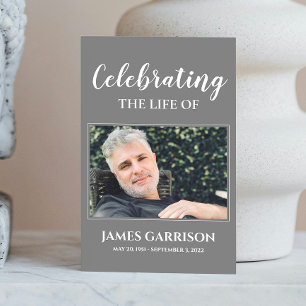 Elegant Grey White Funeral Prayer Card with Photo