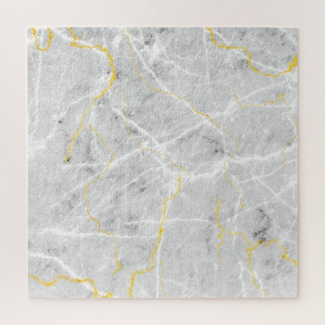 Elegant Grey White Gold Marble Abstract Hard Jigsaw Puzzle (Vertical)