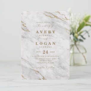 Elegant Grey White & Gold Metallic Marble Wedding Invitation