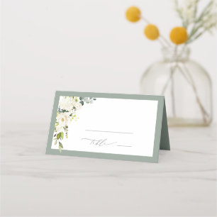 Elegant Grey White Green Flowers Bridal Shower Place Card