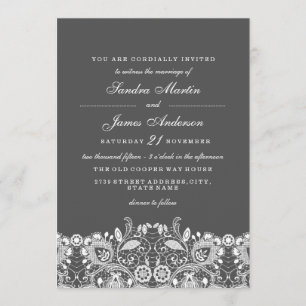 Elegant Grey White Lace Wedding Invitation