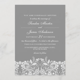 Elegant Grey White Lace Wedding Invite