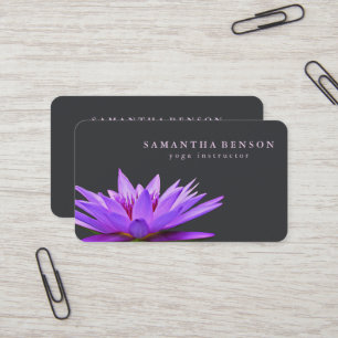 Elegant Grey & white Lotus Flower Logo Yoga Business Card