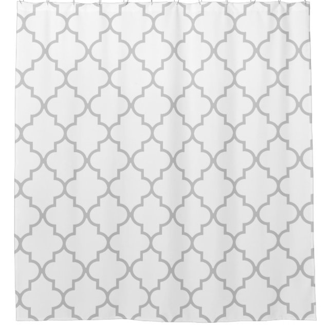 Elegant Grey White Moroccan Quatrefoil Pattern Shower Curtain (Front)