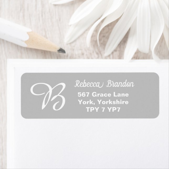 Elegant Grey & White Name Monogram Return Address  (Insitu)
