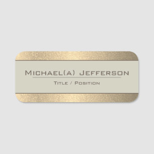 Elegant Grey White On Luxury Metallic Glitter Gold Name Tag