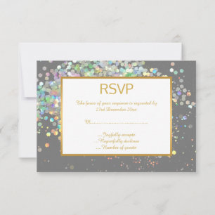 ELEGANT GREY WHITE PASTEL HOLOGRAPHIC CUSTOM RSVP CARD