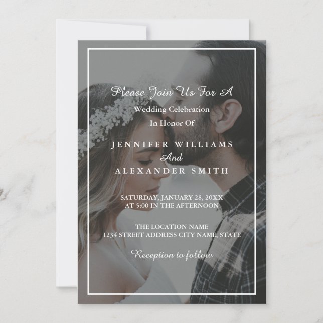Elegant Grey & White Photo Wedding Invitation (Front)