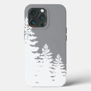 Elegant grey white pine tree silhouette iPhone 13 pro case