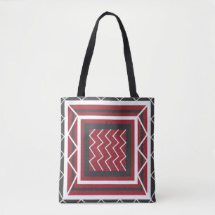 Elegant Grey White Red Square Chevron Stripe Tote Bag