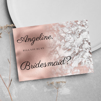 Elegant grey white rose gold marble Bridesmaid Invitation