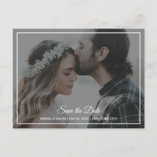 Elegant Grey & White Save The Date Photo Postcard