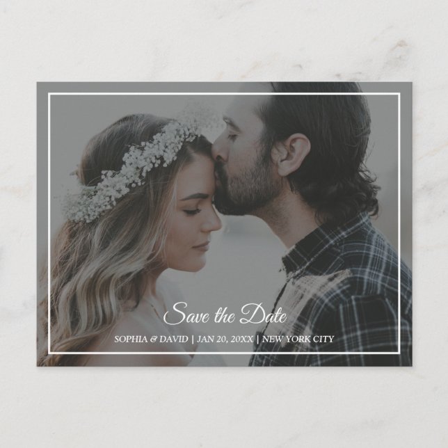 Elegant Grey & White Save The Date Photo Postcard (Front)