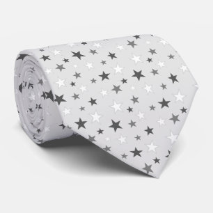 Elegant Grey & White Stars on Light Silver Grey Tie