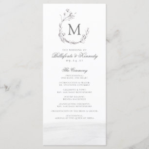 Elegant Grey White Watercolor Wreath Wedding Programme