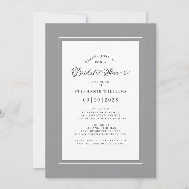 Elegant Grey & White Wedding Bridal Shower Invitation (Front)