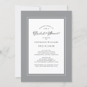 Elegant Grey & White Wedding Bridal Shower Invitation