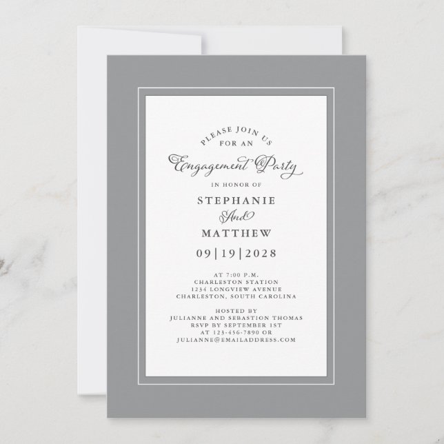 Elegant Grey & White Wedding Engagement Party Invitation (Front)