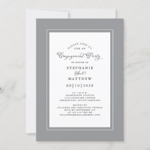 Elegant Grey & White Wedding Engagement Party Invitation