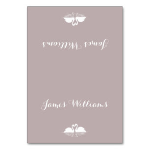 Elegant Grey White Wedding Place Cards With Swans