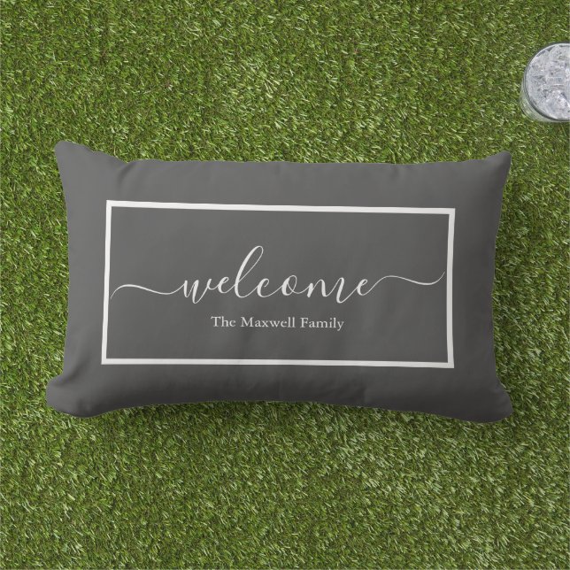 Elegant grey white welcome lumbar pillow (Grass)