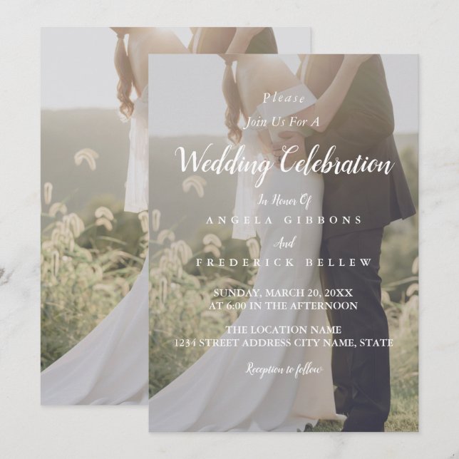 Elegant Grey & White With Background Photo Wedding Invitation (Front/Back)