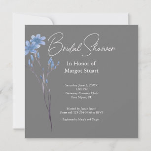 Elegant Grey Wildflower White Script Bridal Shower