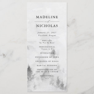 Elegant Grey Winter Forest Wedding Ceremony Programme