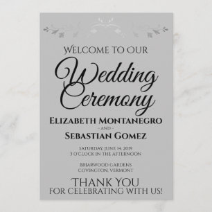 Elegant Grey with Silver Flourish Wedding Programme