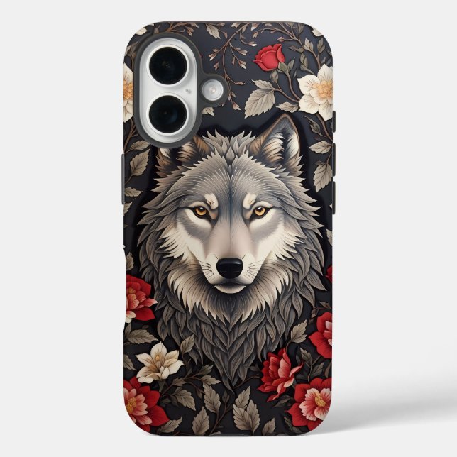 Elegant Grey Wolf Floral Case-Mate iPhone Case (Back)