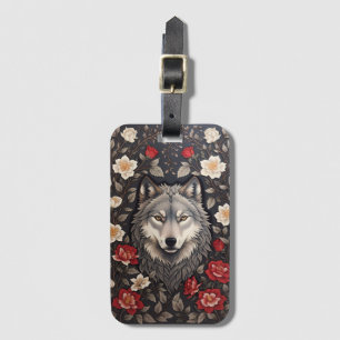 Elegant Grey Wolf Floral Luggage Tag
