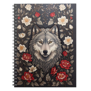 Elegant Grey Wolf Floral Notebook