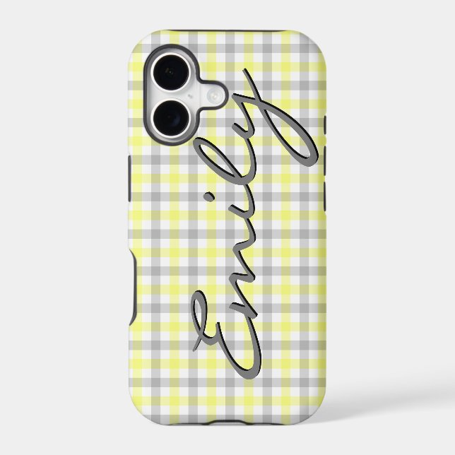 Elegant Grey & Yellow Tartan iPhone Case (Back)