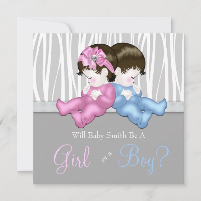 Elegant Grey Zebra Gender Reveal Shower Invitation (Front)