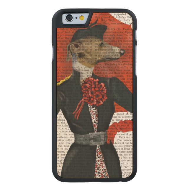 Elegant Greyhound and Red Umbrella 2 Carved Wood iPhone Case (Back)