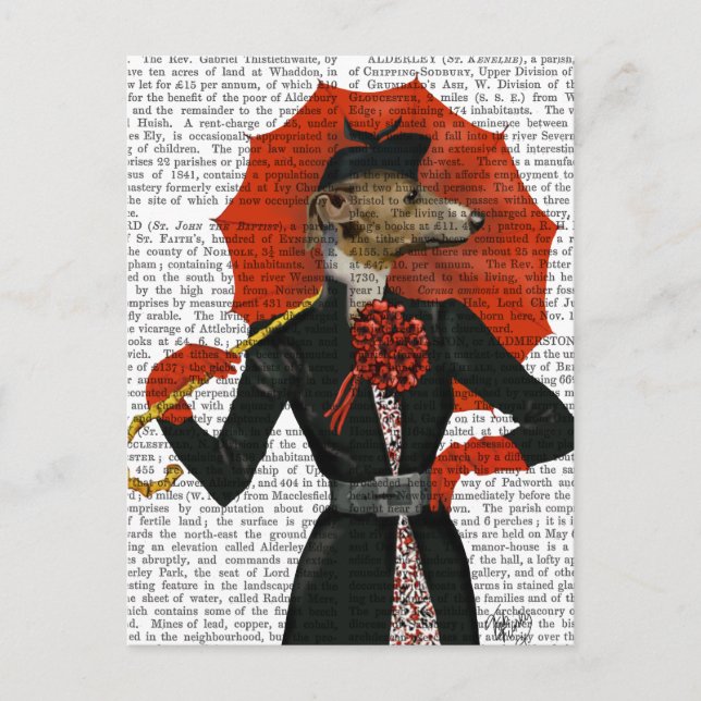 Elegant Greyhound and Red Umbrella 2 Postcard (Front)