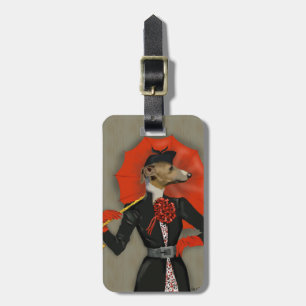 Elegant Greyhound and Red Umbrella Luggage Tag