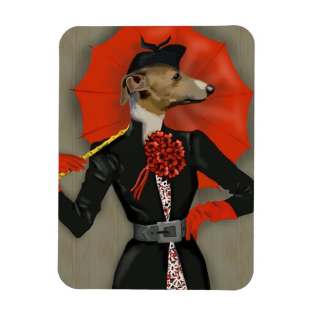 Elegant Greyhound and Red Umbrella Magnet (Vertical)