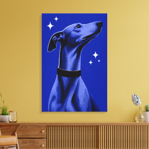 Elegant Greyhound Blue Monochrome Editorial Art Canvas Print