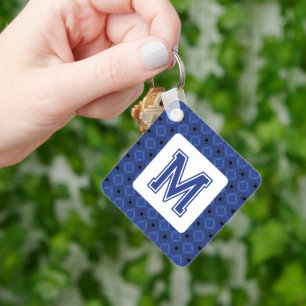 Elegant Greyish Blue Keychain with Monogram