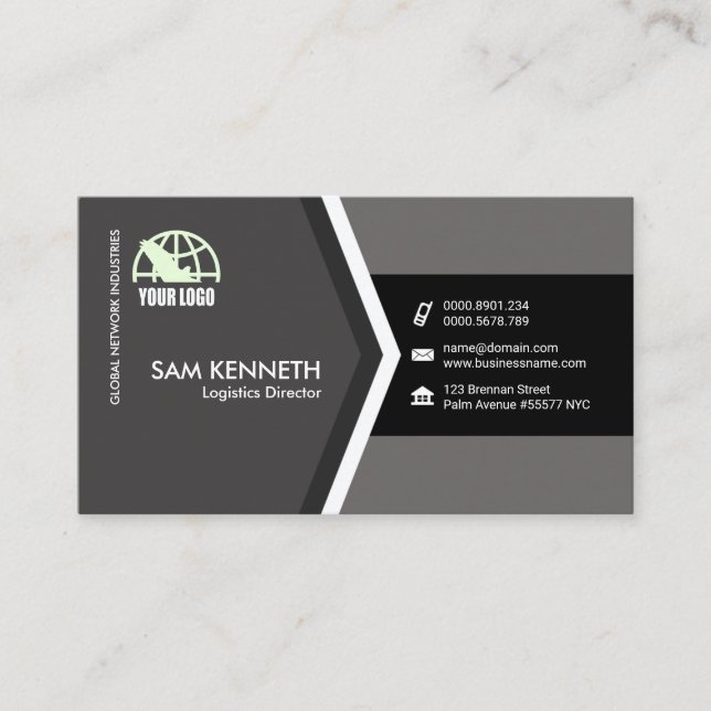 Elegant Greyscale Arrowhead Logistics Director Business Card (Front)
