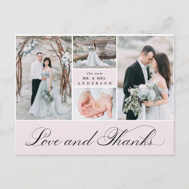 Elegant Grid | 4 Photo Wedding Thank You Postcard (Front)