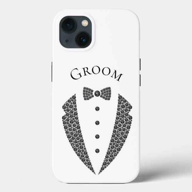 Elegant Groom Tuxedo Black White Wedding Case-Mate iPhone Case (Back)