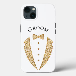 Elegant Groom Tuxedo Gold Typography Wedding  iPhone 13 Case