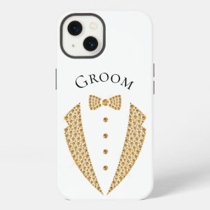 Elegant Groom Tuxedo Gold Typography Wedding iPhone 13 Case