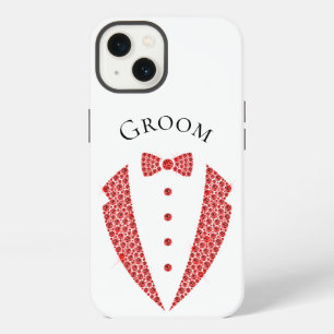 Elegant Groom Tuxedo Red WhiteTypography Wedding iPhone 13 Case